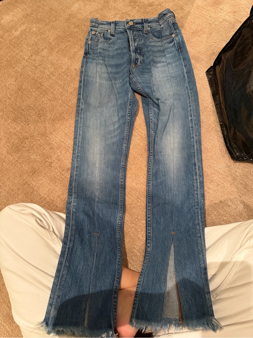 EB Denim Blue Split-Hem High-Rise Wide-Leg Jeans